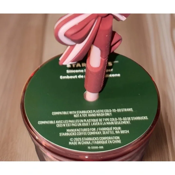 Starbucks Pink Snow Glass Holiday Bow Silicone Topper Cup Tumbler 18 Oz 2025 - Picture 2 of 4